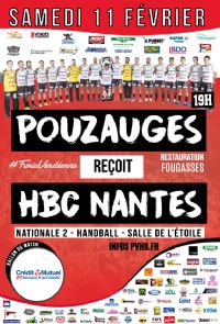 N2M - Handball Pouzauges reçoit HBC Nantes. Le samedi 11 février 2017 à Pouzauges. Vendee.  19H00